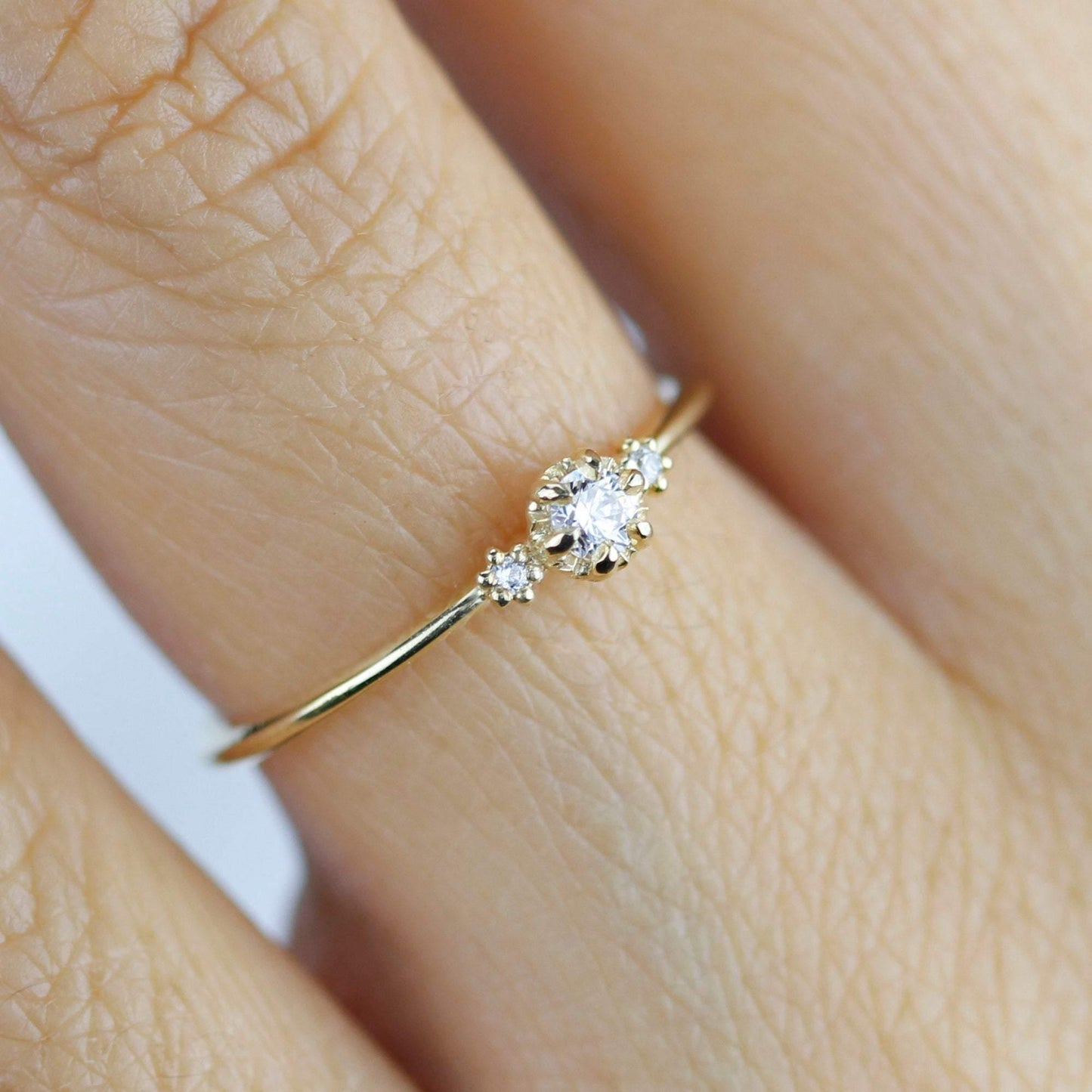 Three stones diamond engagement ring | three stone unique engagement ring | delicate engagement ring R 319WD - NOOI JEWELRY