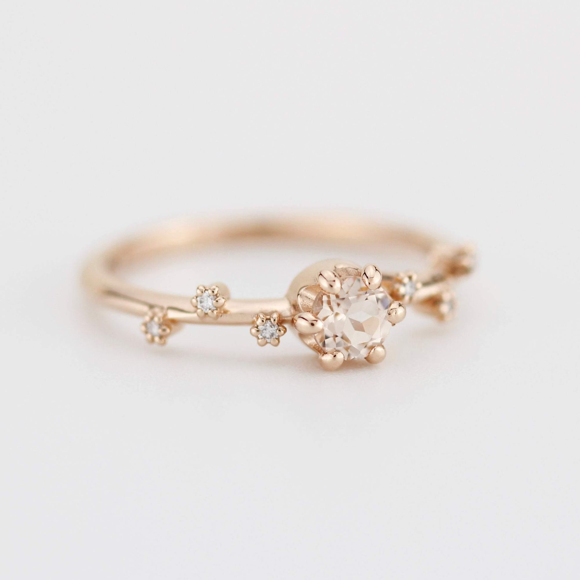 Morganite and diamond engagement ring, simple engagement ring | R256MOR - NOOI JEWELRY