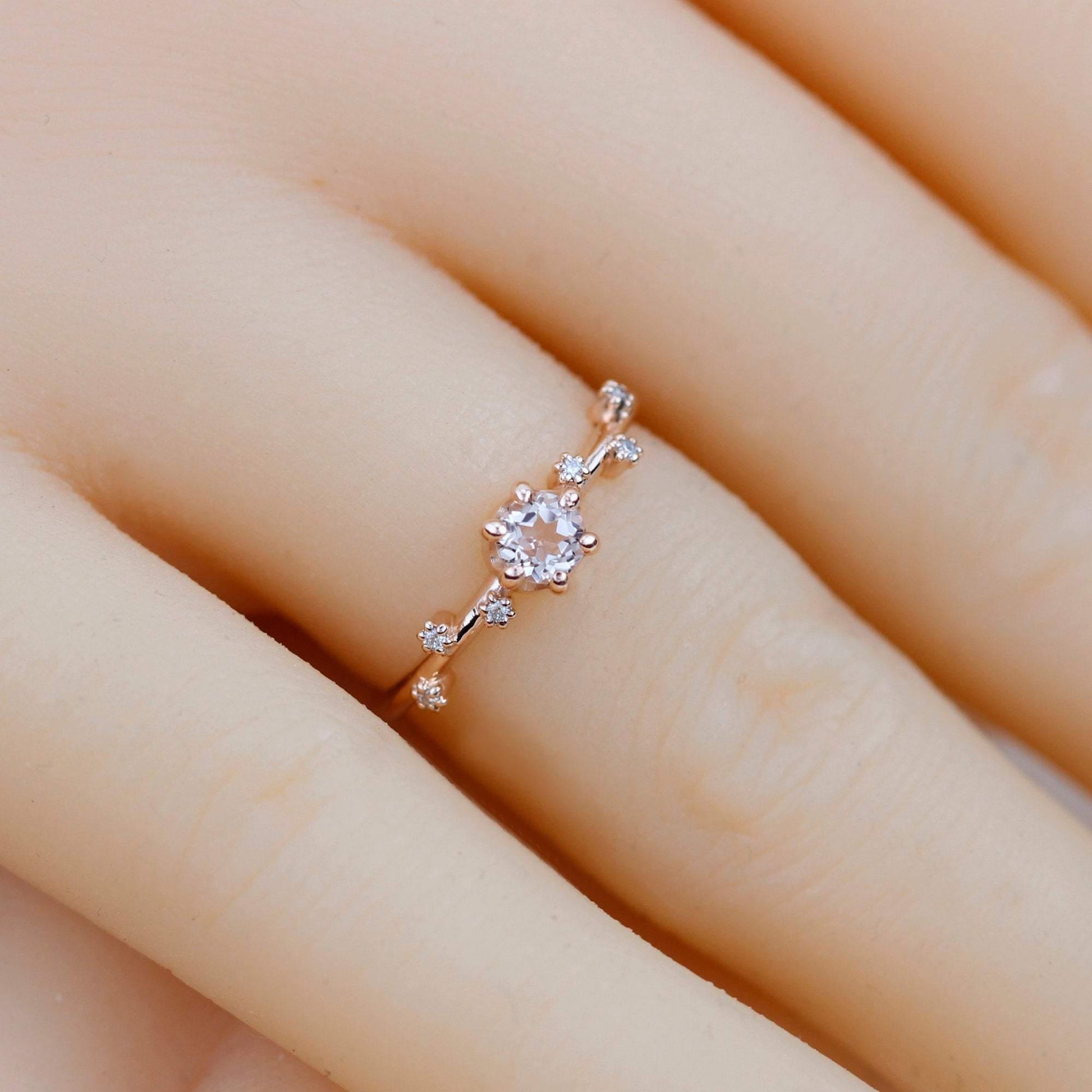 Morganite and diamond engagement ring, simple engagement ring | R256MOR - NOOI JEWELRY