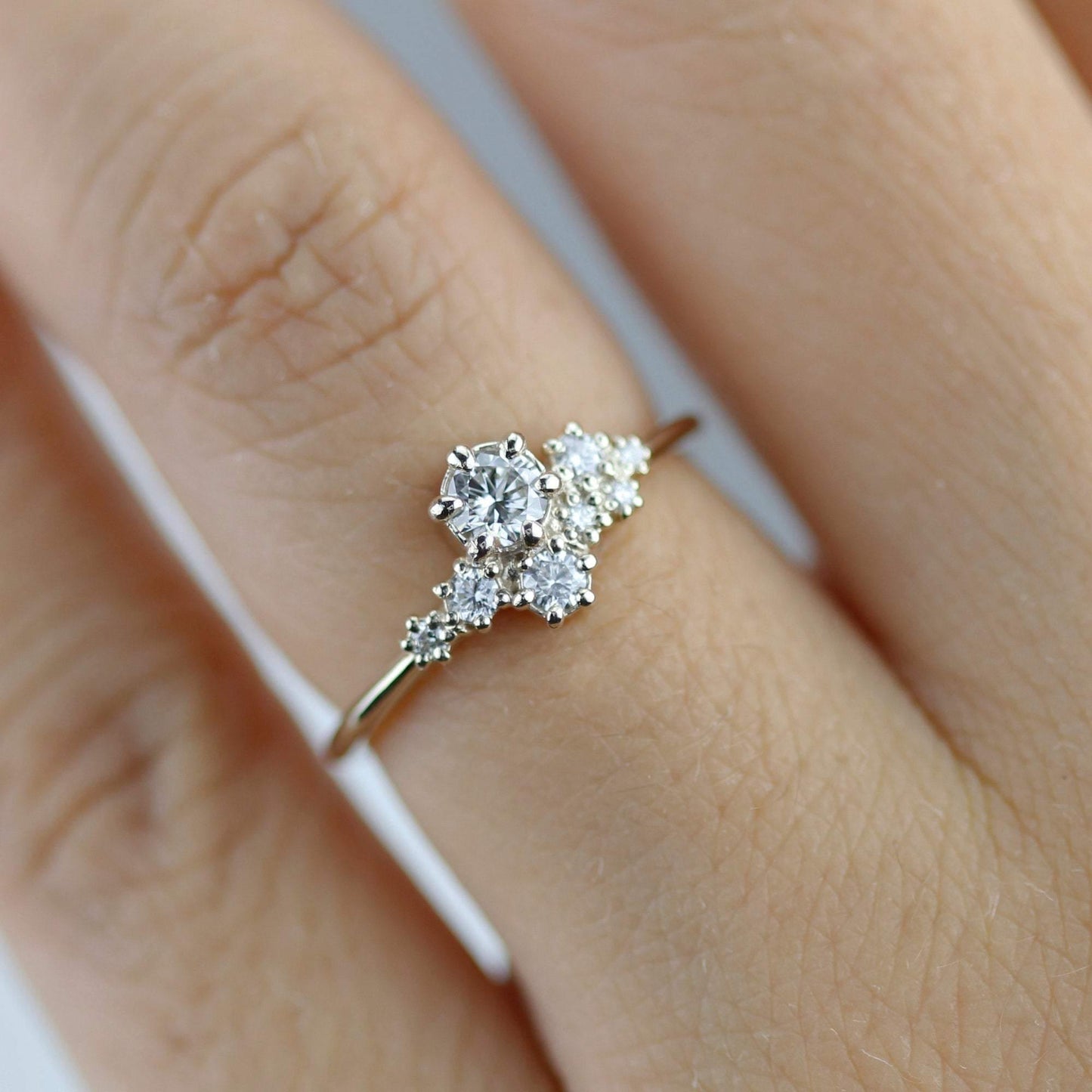 Engagement ring, unique engagement ring, cluster engagement ring, minimalist engagement ring | R320W - NOOI JEWELRY
