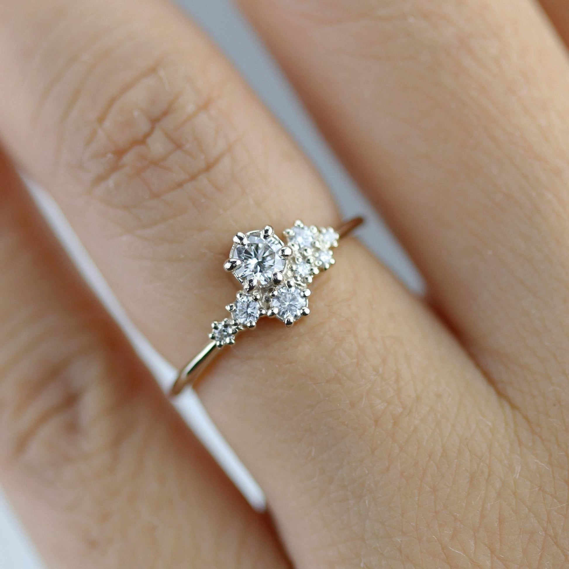 Engagement ring, unique engagement ring, cluster engagement ring, minimalist engagement ring | R320W - NOOI JEWELRY
