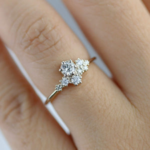 Engagement ring, unique engagement ring, cluster engagement ring, minimalist engagement ring | R320W - NOOI JEWELRY