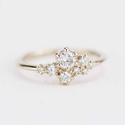 Engagement ring, unique engagement ring, cluster engagement ring, minimalist engagement ring | R320W - NOOI JEWELRY