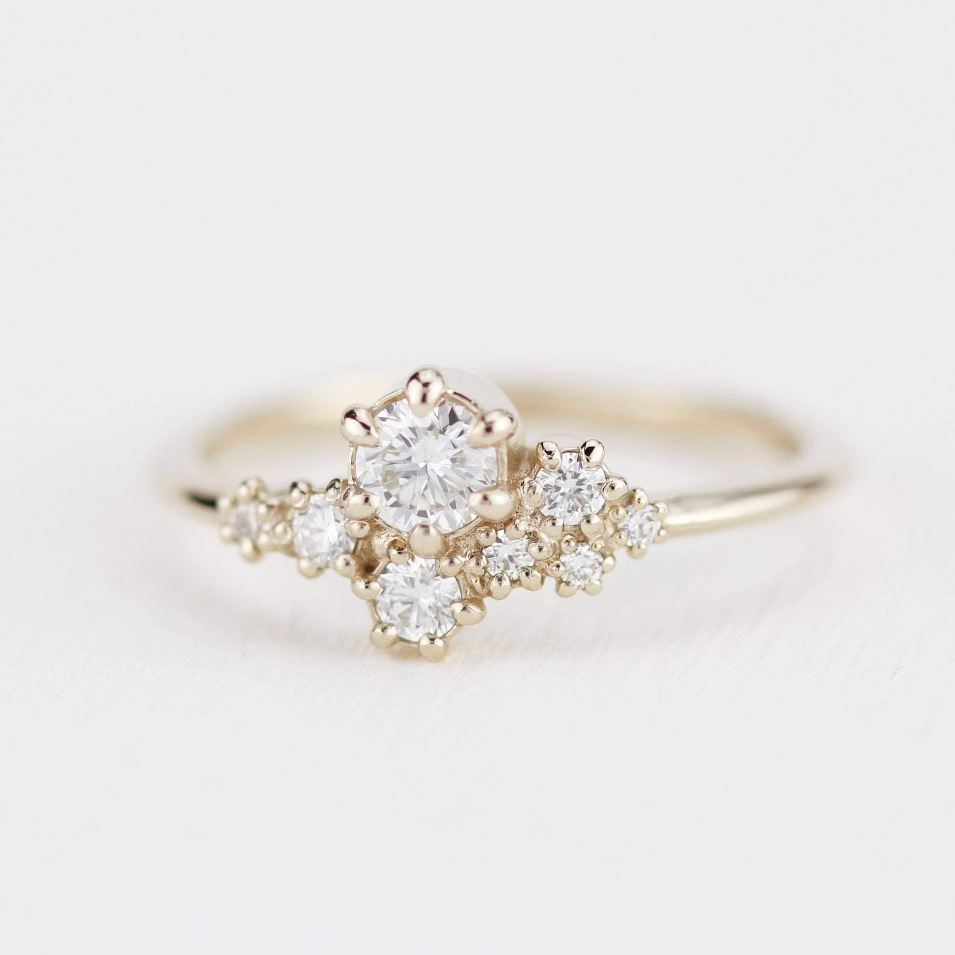 Engagement ring, unique engagement ring, cluster engagement ring, minimalist engagement ring | R320W - NOOI JEWELRY