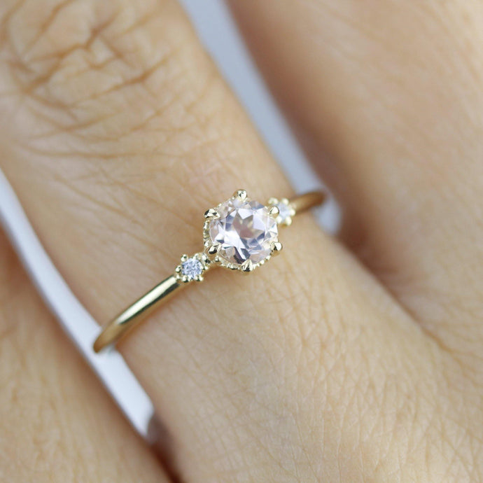 Morganite engagement ring, morganite diamond engagement ring, morganite rose gold ring | R 305 MO - NOOI JEWELRY