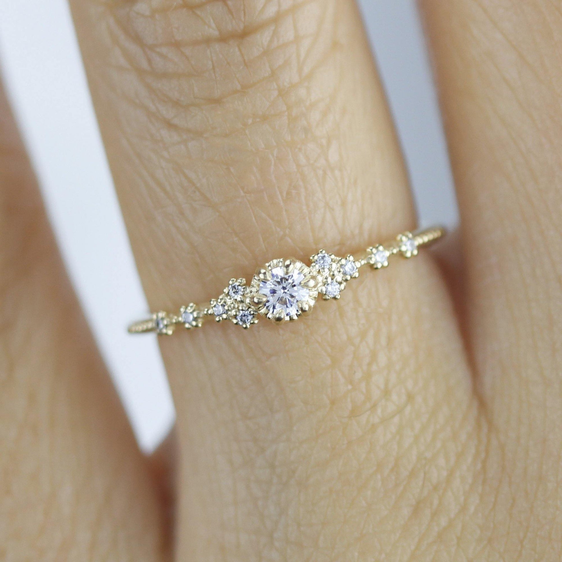 Simple diamond engagement ring | unique engagement ring | delicate engagement ring R 317WD - NOOI JEWELRY