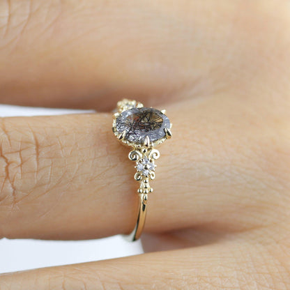 Oval engagement ring black rutile and diamonds | R265RUT - NOOI JEWELRY