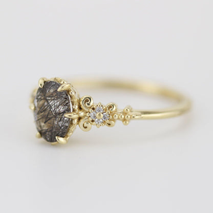 Oval engagement ring black rutile and diamonds | R265RUT - NOOI JEWELRY