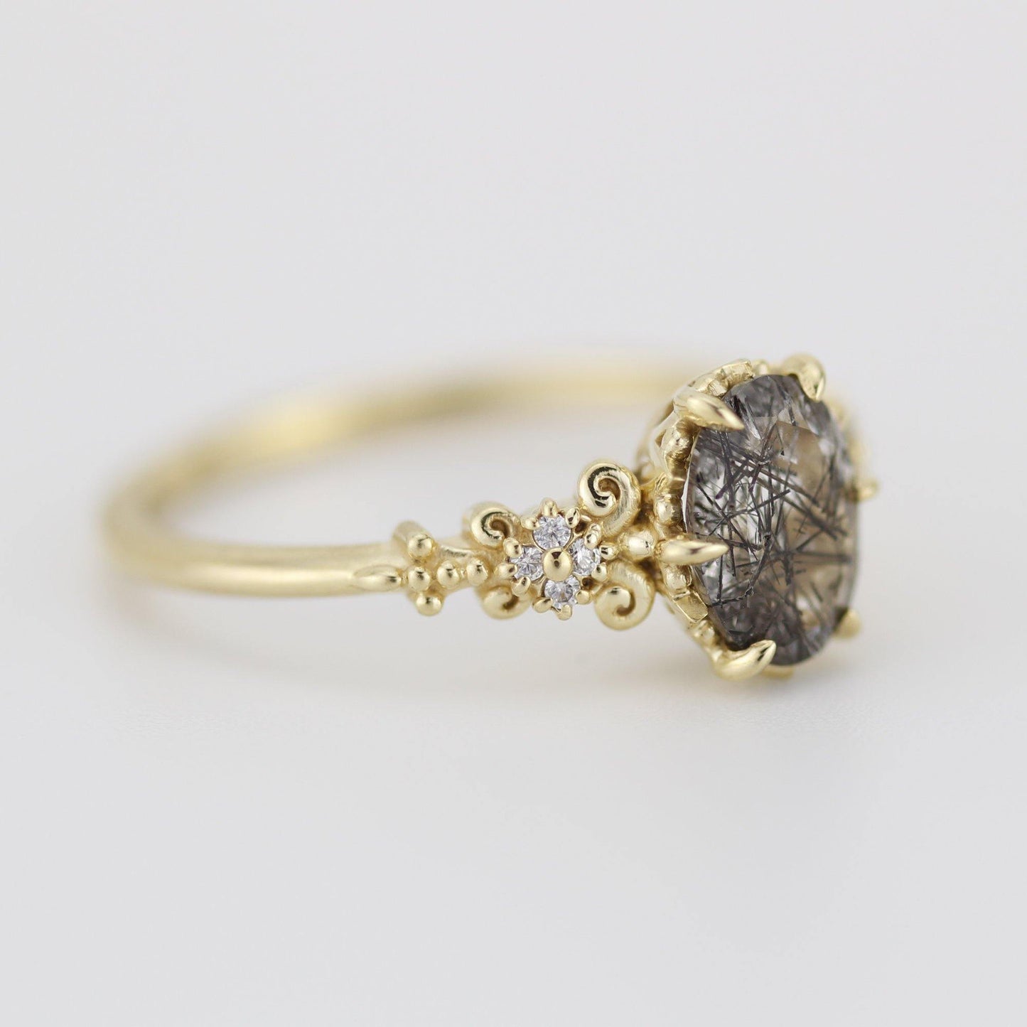 Oval engagement ring black rutile and diamonds | R265RUT - NOOI JEWELRY