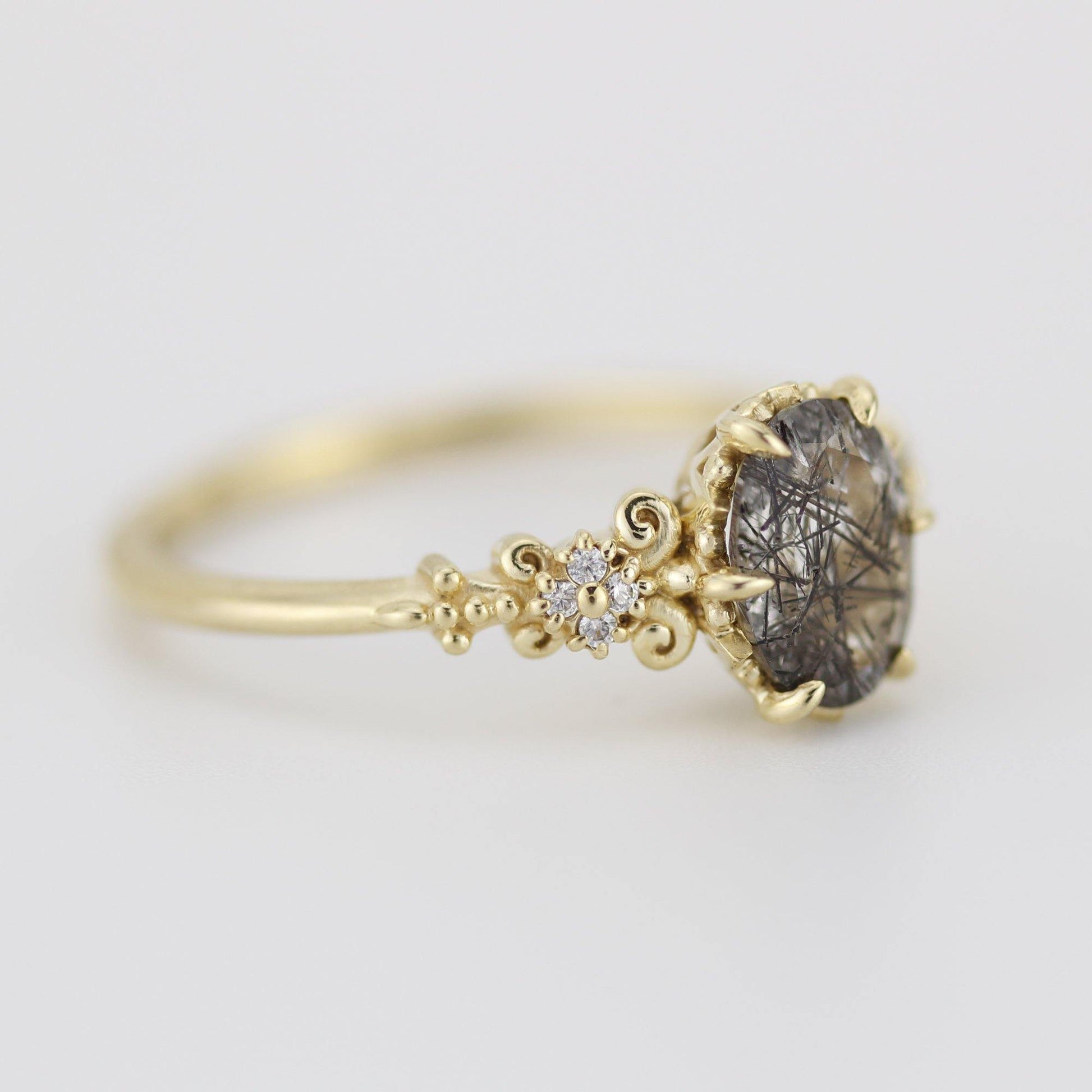 Oval engagement ring black rutile and diamonds | R265RUT - NOOI JEWELRY