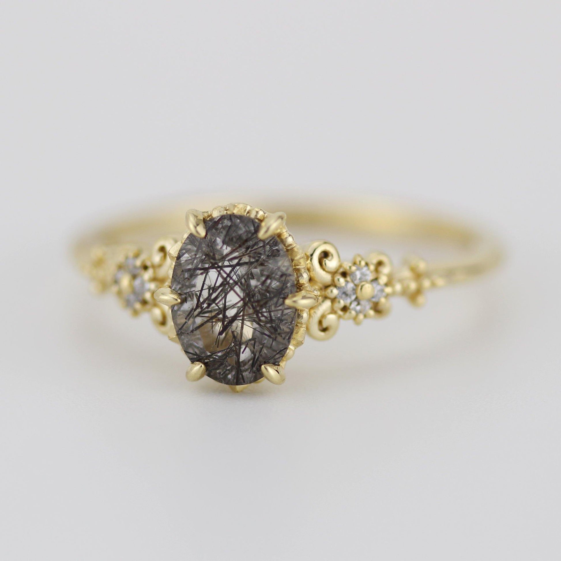 Oval engagement ring black rutile and diamonds | R265RUT - NOOI JEWELRY