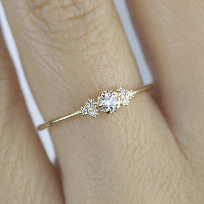 Simple diamond engagement ring | unique engagement ring | delicate engagement ring R 318WD - NOOI JEWELRY