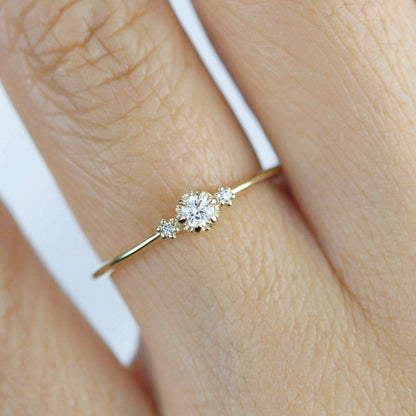 Three stones diamond engagement ring | three stone unique engagement ring | delicate engagement ring R 319WD - NOOI JEWELRY