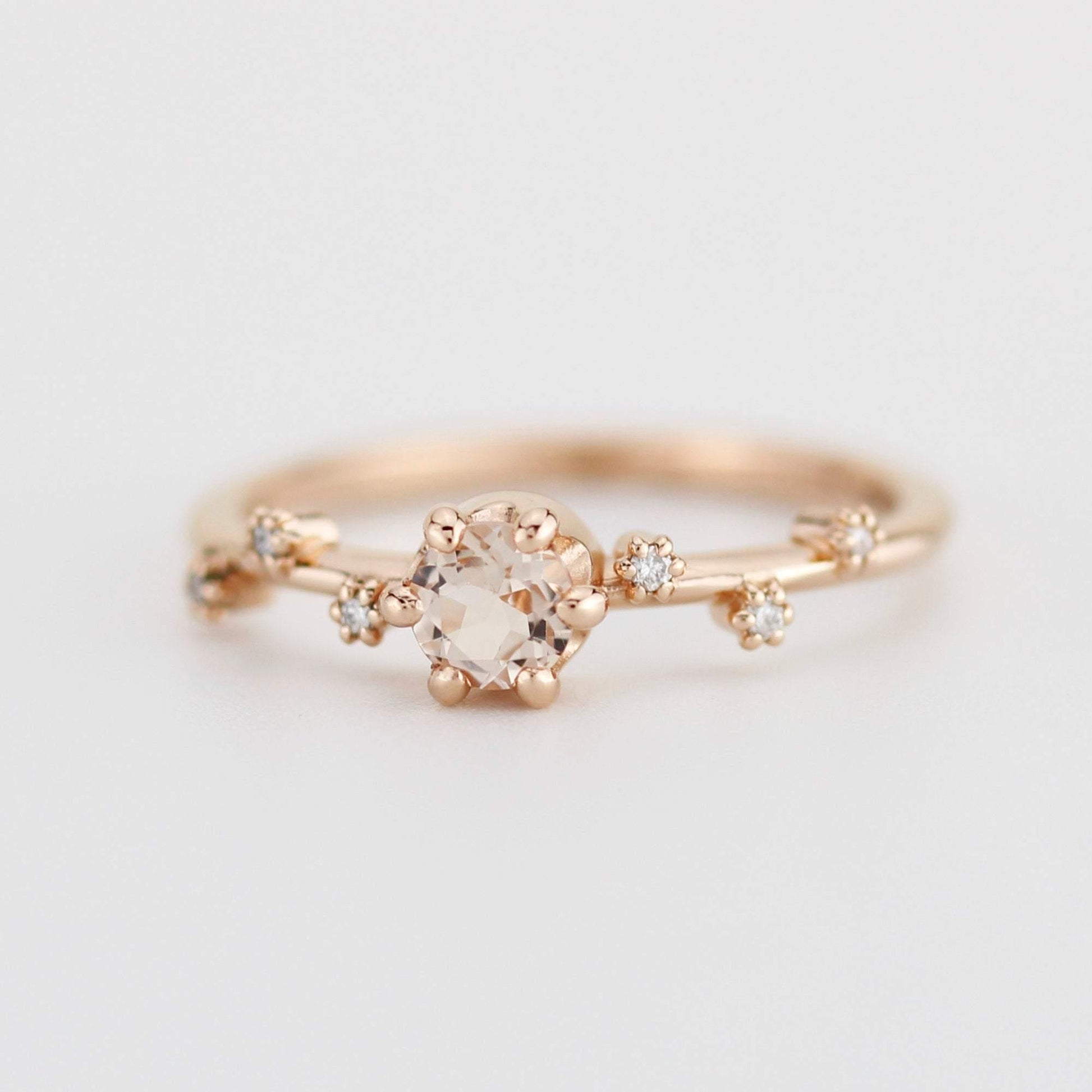 Morganite and diamond engagement ring, simple engagement ring | R256MOR - NOOI JEWELRY