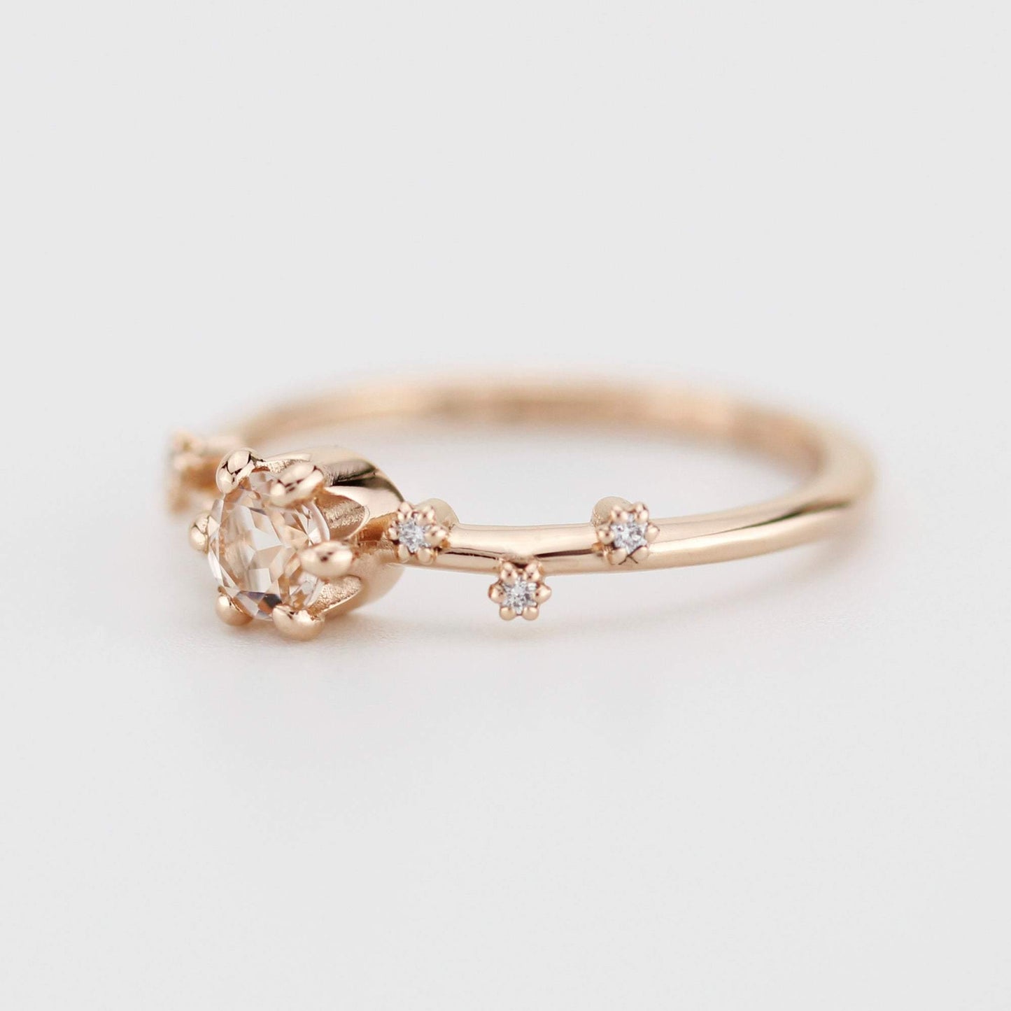 Morganite and diamond engagement ring, simple engagement ring | R256MOR - NOOI JEWELRY