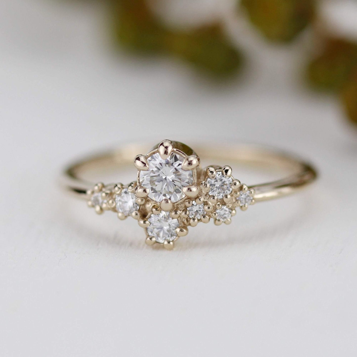Engagement ring, unique engagement ring, cluster engagement ring, minimalist engagement ring | R320W - NOOI JEWELRY