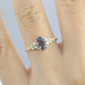 Oval engagement ring black rutile and diamonds | R265RUT - NOOI JEWELRY