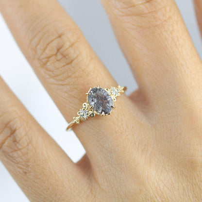 Oval engagement ring black rutile and diamonds | R265RUT - NOOI JEWELRY