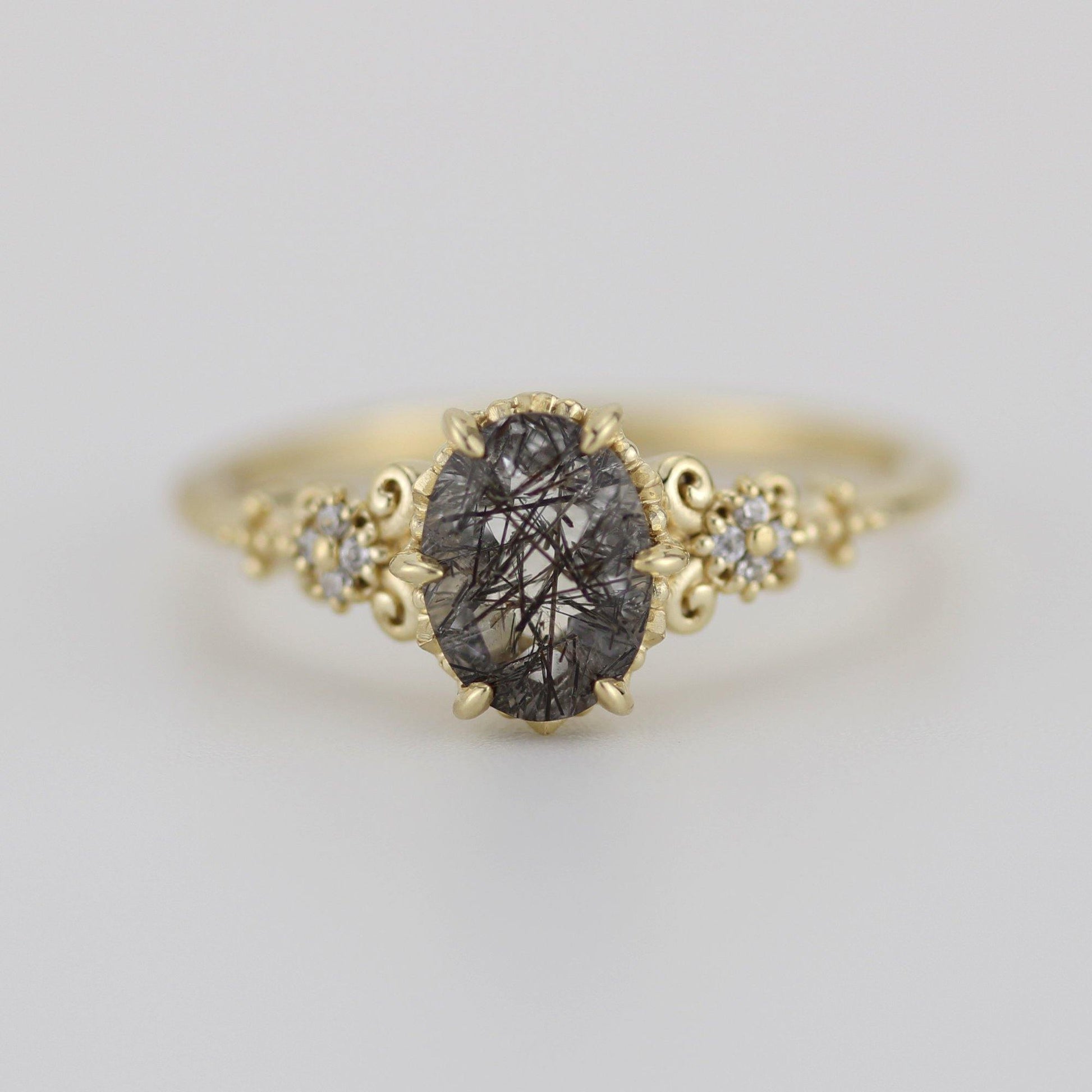 Oval engagement ring black rutile and diamonds | R265RUT - NOOI JEWELRY