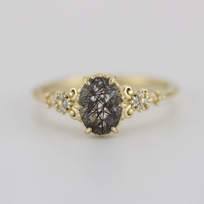 Oval engagement ring black rutile and diamonds | R265RUT - NOOI JEWELRY
