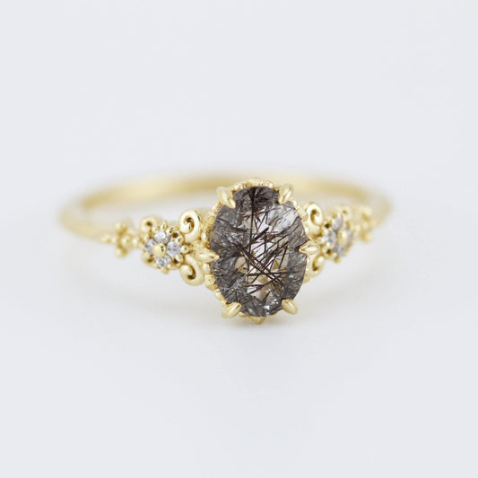 Oval engagement ring black rutile and diamonds | R265RUT - NOOI JEWELRY