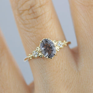 Oval engagement ring black rutile and diamonds | R265RUT - NOOI JEWELRY