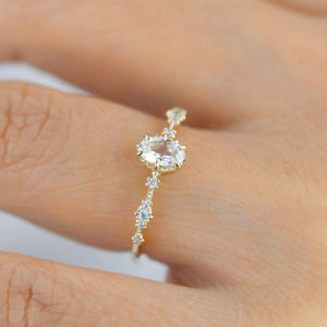 Oval engagement ring, white topaz Lace diamond engagement ring, dainty engagement ring | R322WT - NOOI JEWELRY