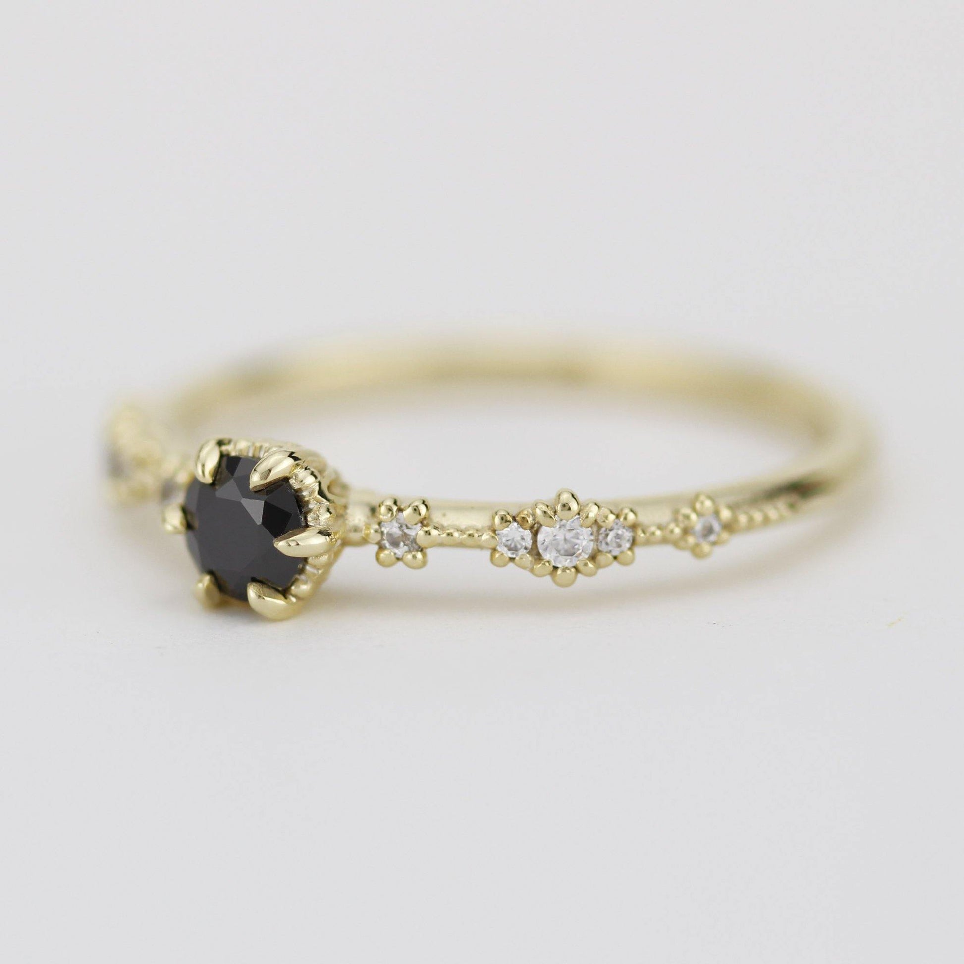 Black diamond engagement ring, lace diamond engagement ring, R323BD - NOOI JEWELRY