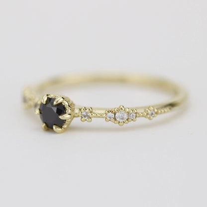 Black diamond engagement ring, lace diamond engagement ring, R323BD - NOOI JEWELRY