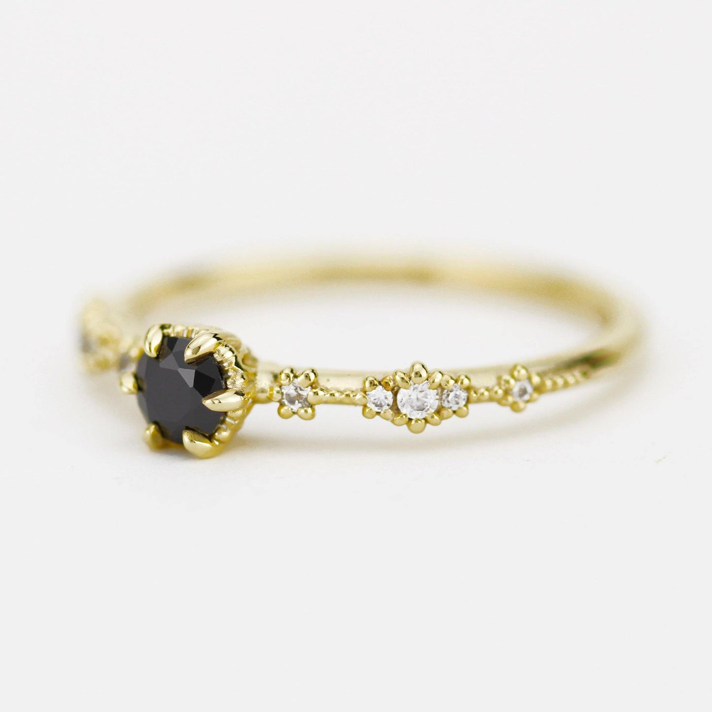 Black diamond engagement ring, lace diamond engagement ring, R323BD - NOOI JEWELRY