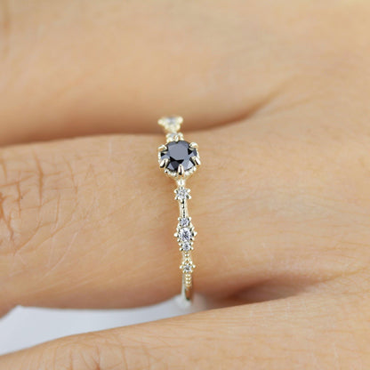 Black diamond engagement ring, lace diamond engagement ring, R323BD - NOOI JEWELRY