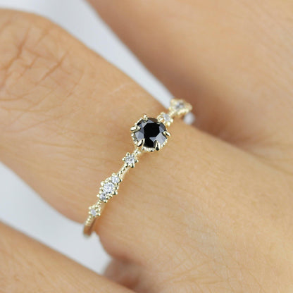 Black diamond engagement ring, lace diamond engagement ring, R323BD - NOOI JEWELRY