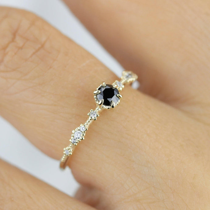 Black diamond engagement ring, lace diamond engagement ring, R323BD - NOOI JEWELRY