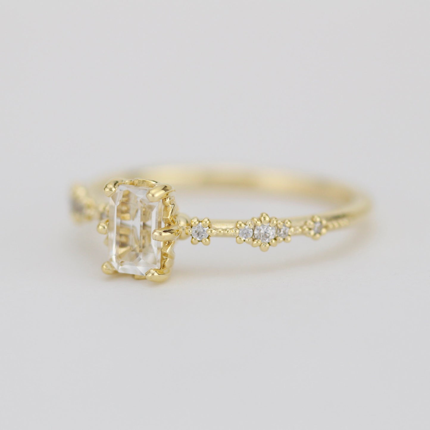 Lace diamond ring, engagement ring diamond and white topaz simple, white topaz emerald cut promise ring |R326WT