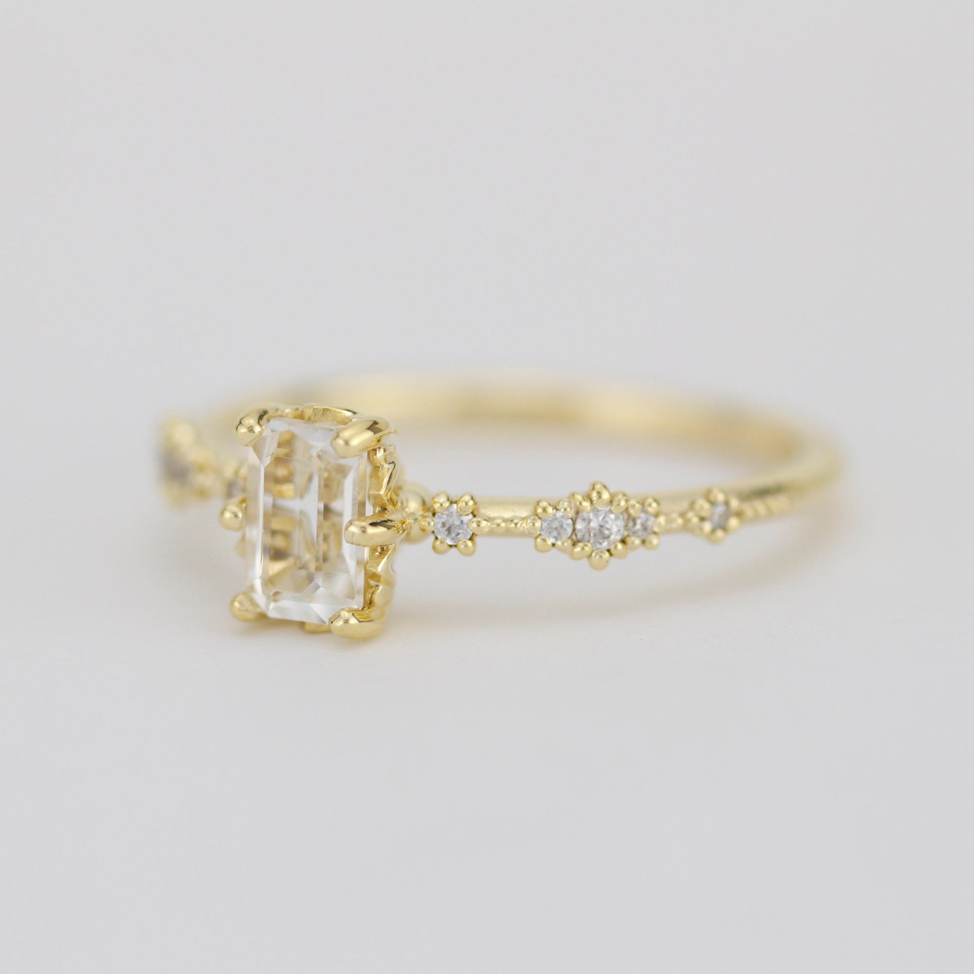Lace diamond ring, engagement ring diamond and white topaz simple, white topaz emerald cut promise ring |R326WT