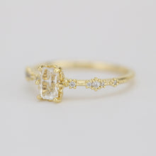 Load image into Gallery viewer, Lace diamond ring, engagement ring diamond and white topaz simple, white topaz emerald cut promise ring |R326WT