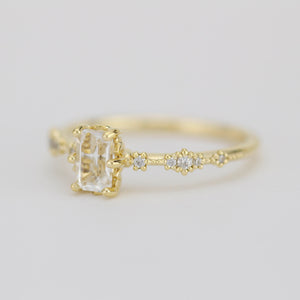 Lace diamond ring, engagement ring diamond and white topaz simple, white topaz emerald cut promise ring |R326WT