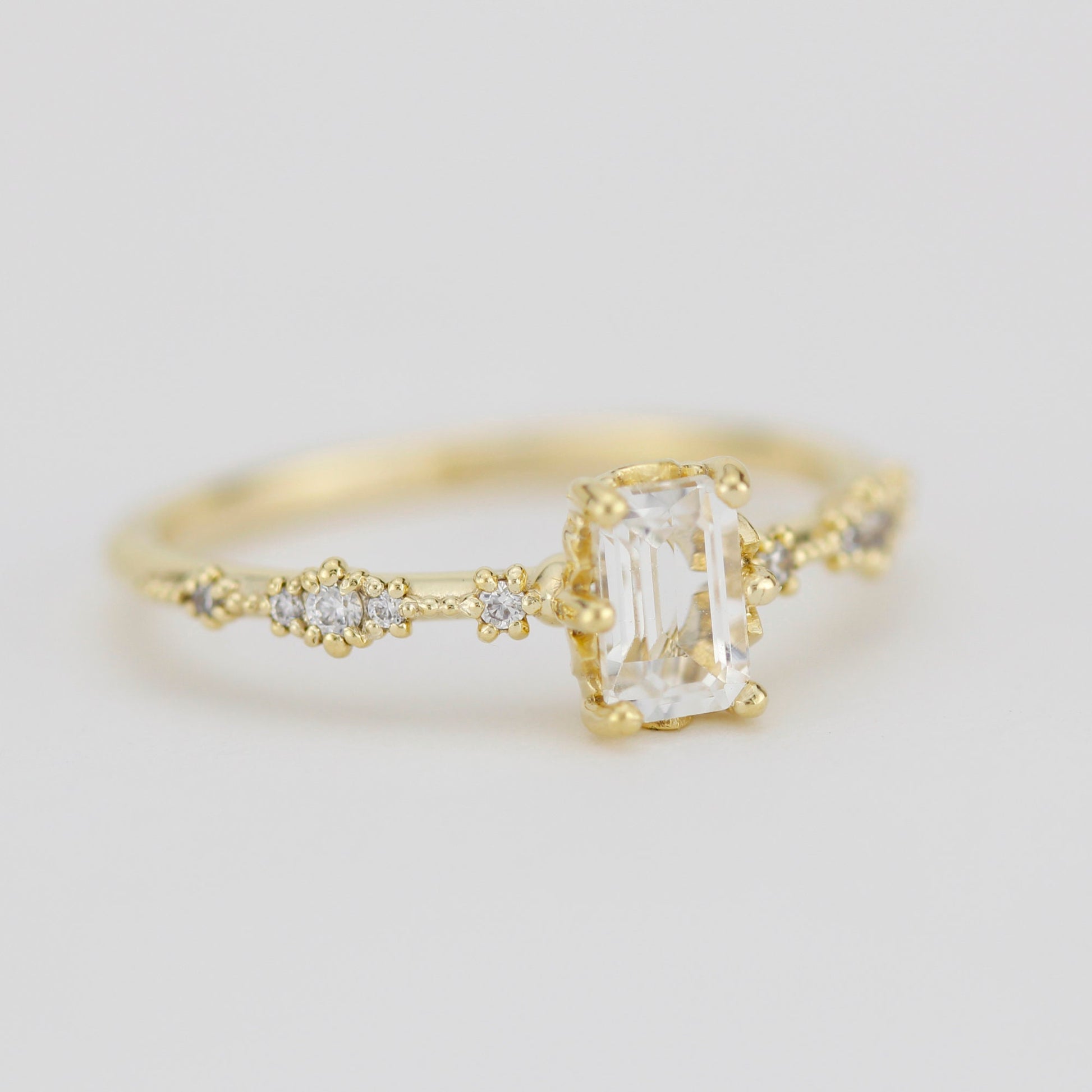 Lace diamond ring, engagement ring diamond and white topaz simple, white topaz emerald cut promise ring |R326WT
