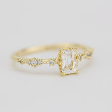 Load image into Gallery viewer, Lace diamond ring, engagement ring diamond and white topaz simple, white topaz emerald cut promise ring |R326WT