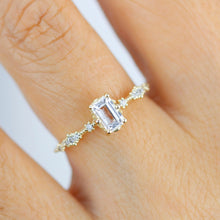 Load image into Gallery viewer, Lace diamond ring, engagement ring diamond and white topaz simple, white topaz emerald cut promise ring |R326WT
