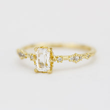 Load image into Gallery viewer, Lace diamond ring, engagement ring diamond and white topaz simple, white topaz emerald cut promise ring |R326WT