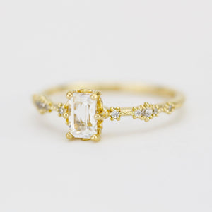 Lace diamond ring, engagement ring diamond and white topaz simple, white topaz emerald cut promise ring |R326WT