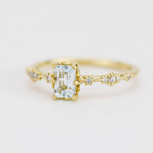 6x4 Emerald cut aquamarine and diamond engagement ring |  R326AQ - NOOI JEWELRY