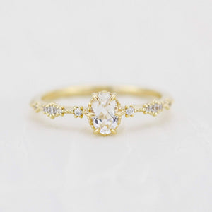 Oval engagement ring, white topaz Lace diamond engagement ring, dainty engagement ring | R322WT - NOOI JEWELRY