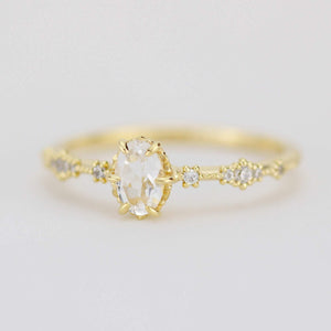 Oval engagement ring, white topaz Lace diamond engagement ring, dainty engagement ring | R322WT - NOOI JEWELRY