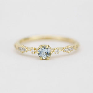 Simple aquamarine and diamond engagement ring, Lace diamond engagement ring | R323AQ - NOOI JEWELRY