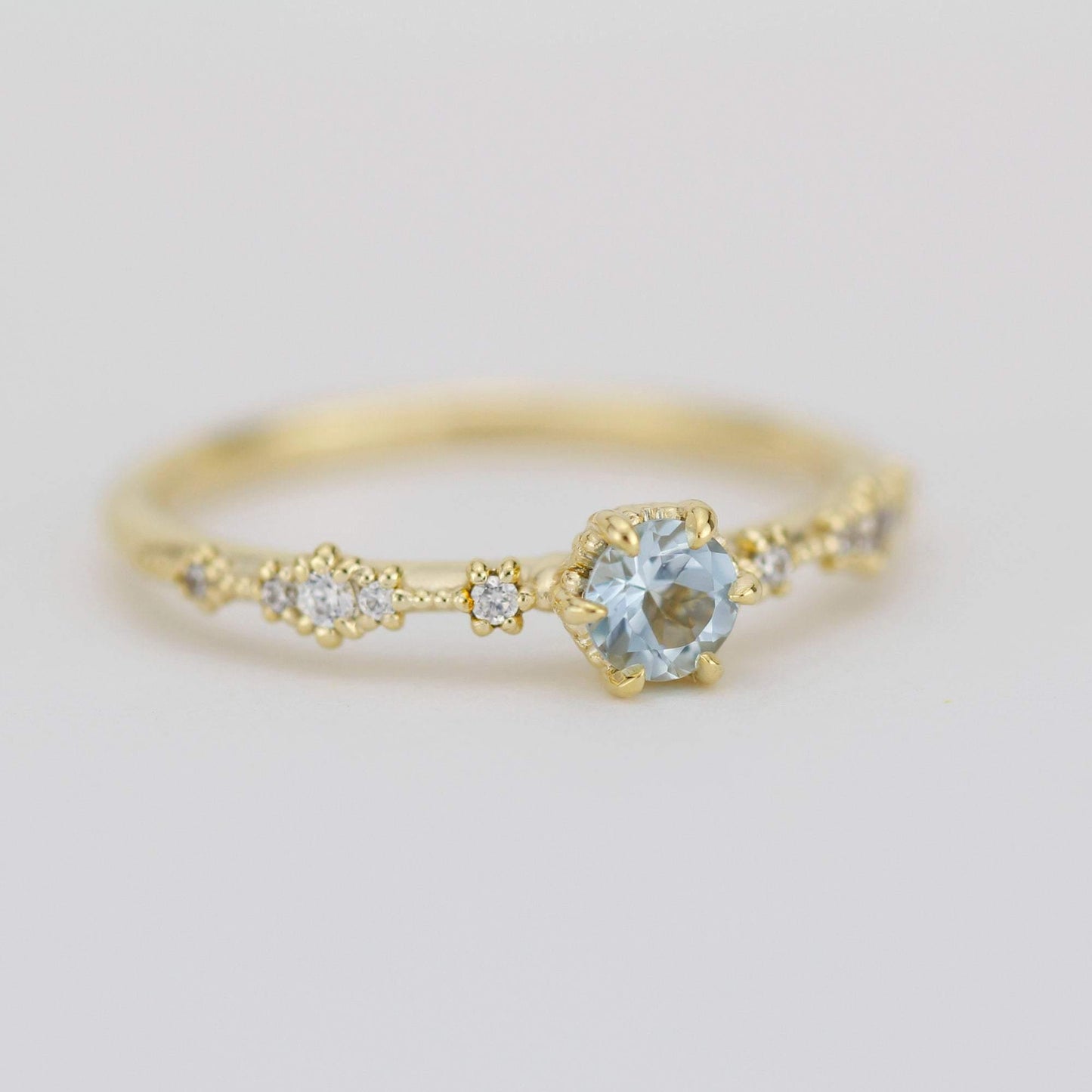 Simple aquamarine and diamond engagement ring, Lace diamond engagement ring | R323AQ - NOOI JEWELRY