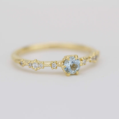Simple aquamarine and diamond engagement ring, Lace diamond engagement ring | R323AQ - NOOI JEWELRY