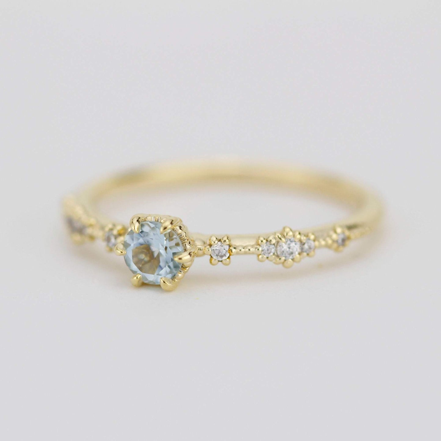 Simple aquamarine and diamond engagement ring, Lace diamond engagement ring | R323AQ - NOOI JEWELRY