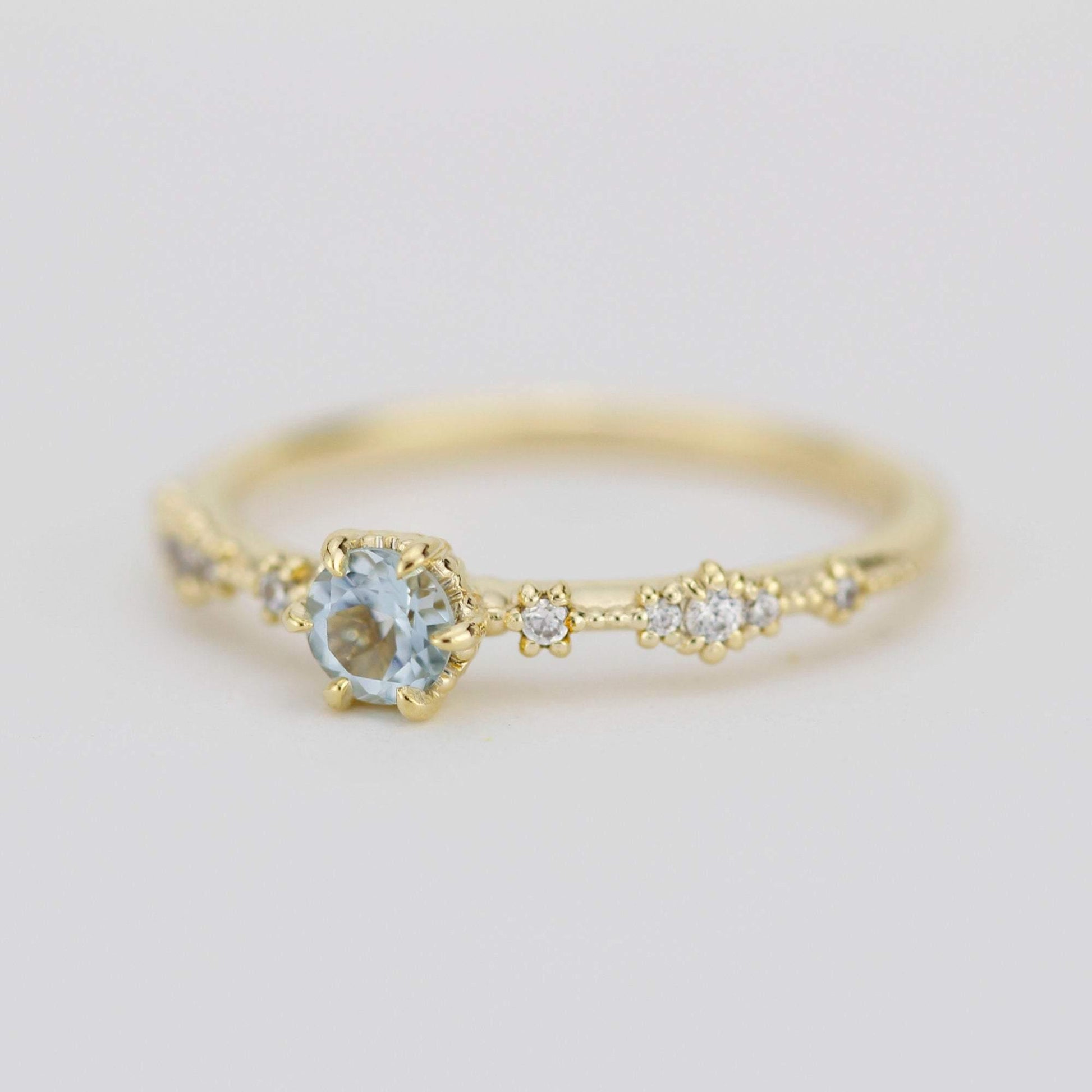 Simple aquamarine and diamond engagement ring, Lace diamond engagement ring | R323AQ - NOOI JEWELRY